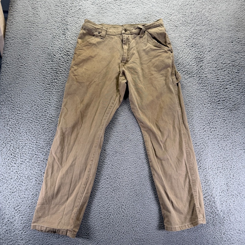 Wrangler Pant Men 32x32 Beige Cotton Carpenter Straight Utility Workwear Stretch